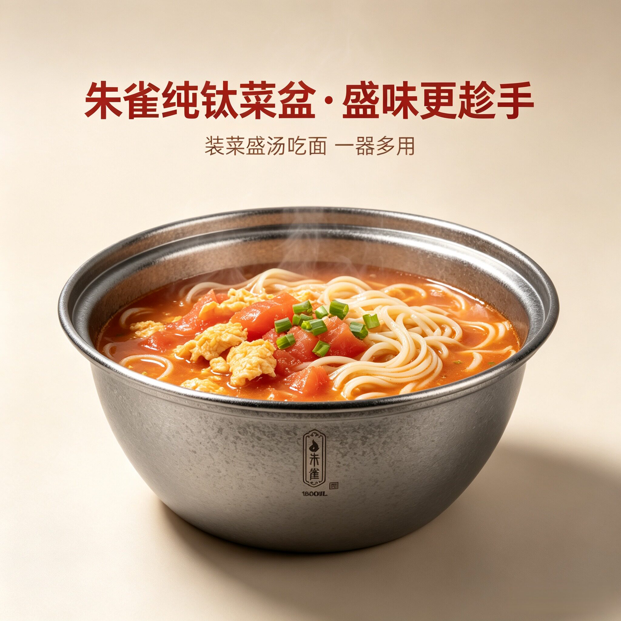 纯钛汤盆朱雀 家用无涂层菜盆防烫泡面碗 大号TA1纯钛面碗猪油罐