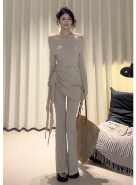鑫雅集STUDIO 温柔风初秋套装假两件上衣女秋季微喇休闲裤两件套