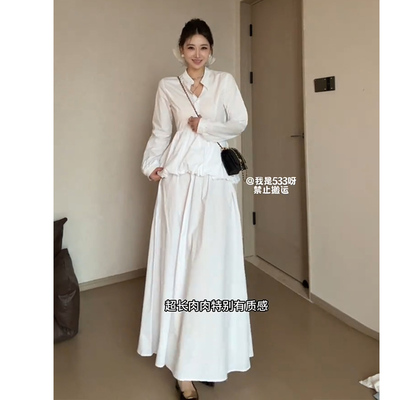 向晚意STUDIO 清冷松弛感花苞长袖衬衫松气质A字裙女夏季穿搭套装