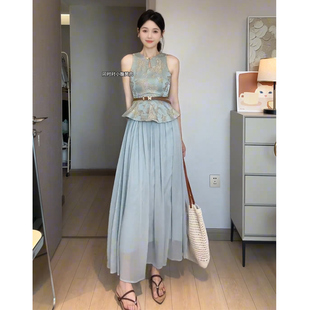 JIAHUI STUDIO 夏季套装女高级感千金收腰显瘦国风上衣网纱半身裙