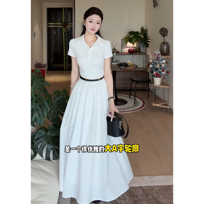 向晚意 STUDIO 早春新款高质短袖针织拼接连衣裙精品显瘦小众长裙