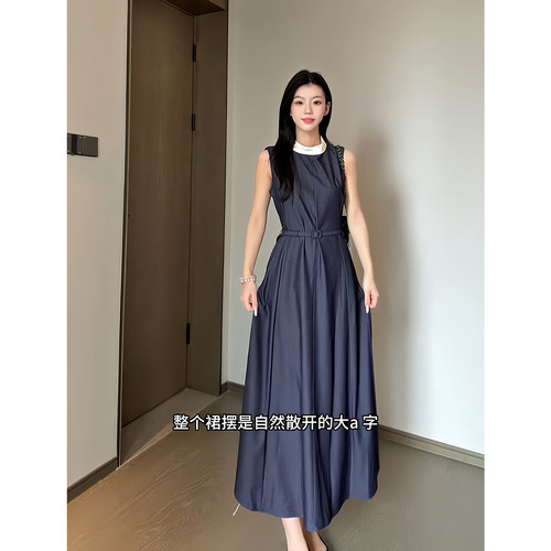 拾光里STUDIO高级感撞色半高领无袖掐腰显瘦连衣裙女漂亮别致裙子