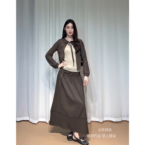 昕羽垚STUDIO 韩系美拉德镂空针织开衫内搭吊带时尚显瘦半身裙子