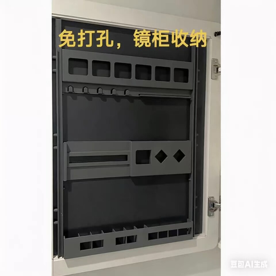 浴室柜镜柜门后美妆架收纳置物架镜柜门后收纳架壁挂分体免打孔