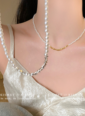 极细碎银珍珠穿搭项链女轻奢