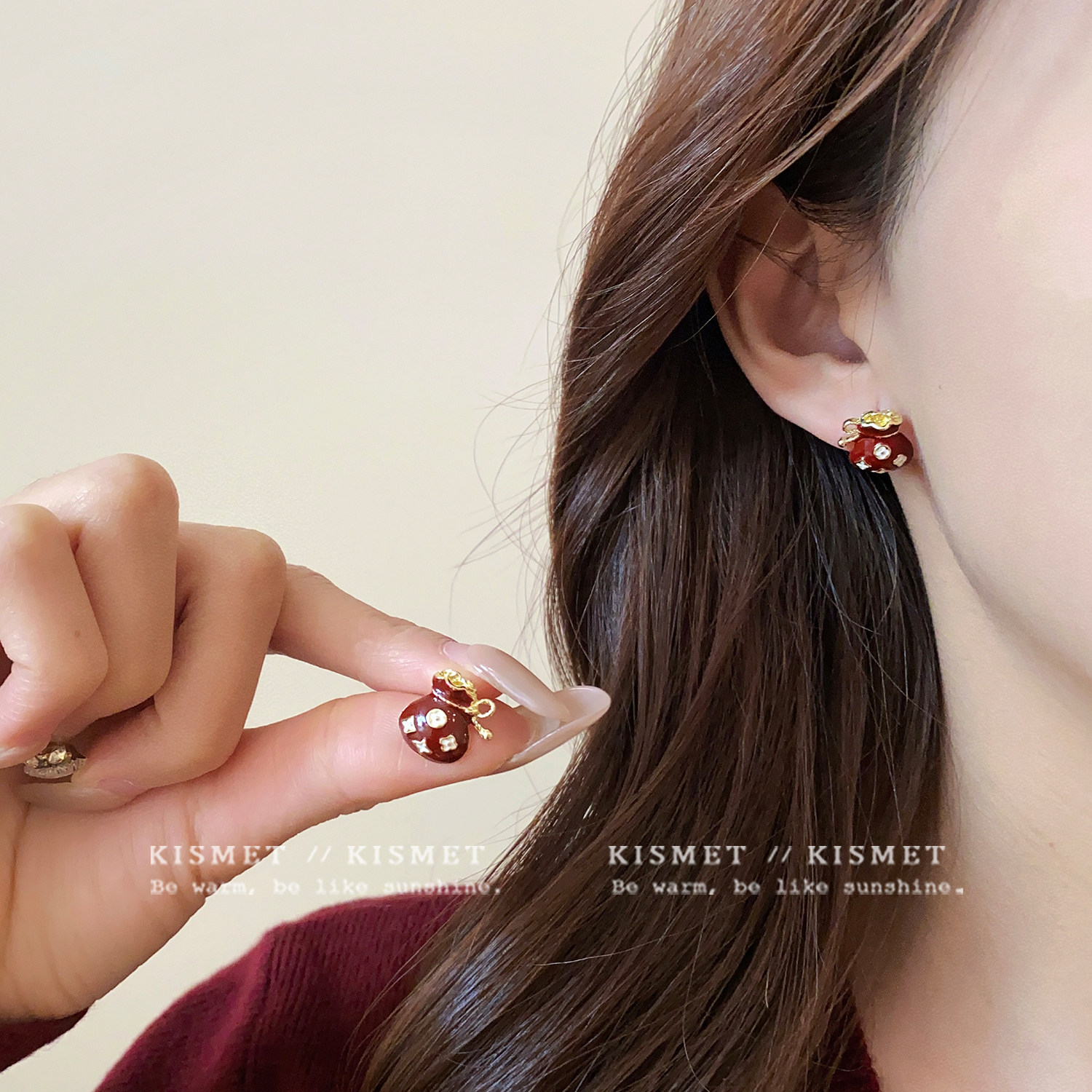 福气满满~红色福袋耳环女新年氛围感小众百搭耳钉简约气质耳饰