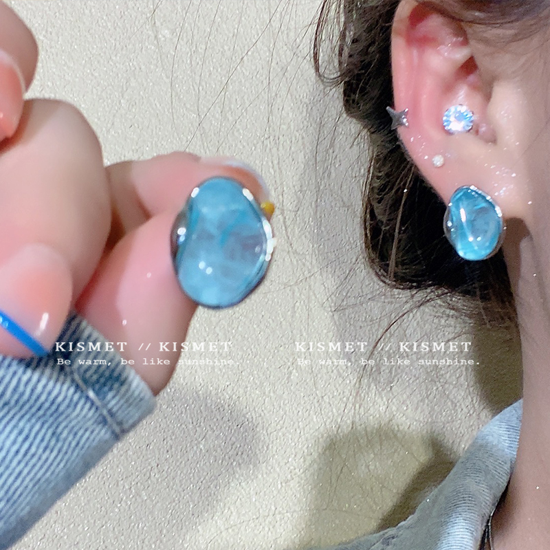 浪漫陷阱~冰萃薄荷蓝耳环2025新款气质高级感耳钉无耳洞耳夹耳饰