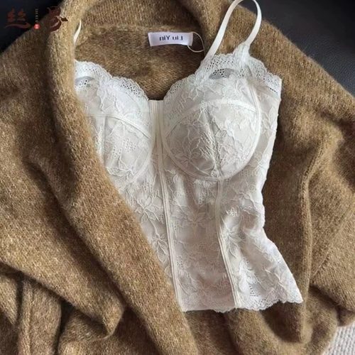 6100纯欲蕾丝磨毛吊带背心女带胸垫可外穿内搭秋冬加绒美背上衣女
