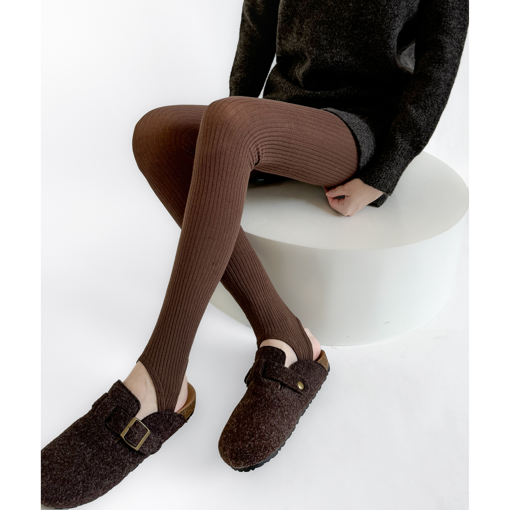 2025秋冬新品深灰色miu竖条马甲踩脚打底裤女春秋微透显瘦连裤袜