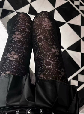 加长款 朋克暗黑克罗镂空十字架网格黑色满印连裤袜丝袜 网红同款