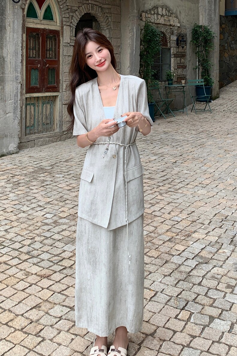 新款通勤欧尼休闲西装+半身裙两件套2c309-2521-p150-k218,女装套装/套裙,2C309