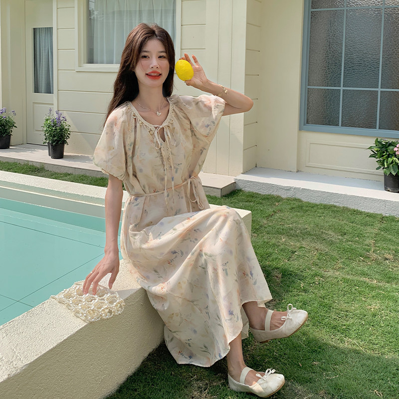 法式松弛感碎花a字茶歇连衣裙女夏季2025时尚新款绝美艺术感长裙,女装连衣裙,2C309