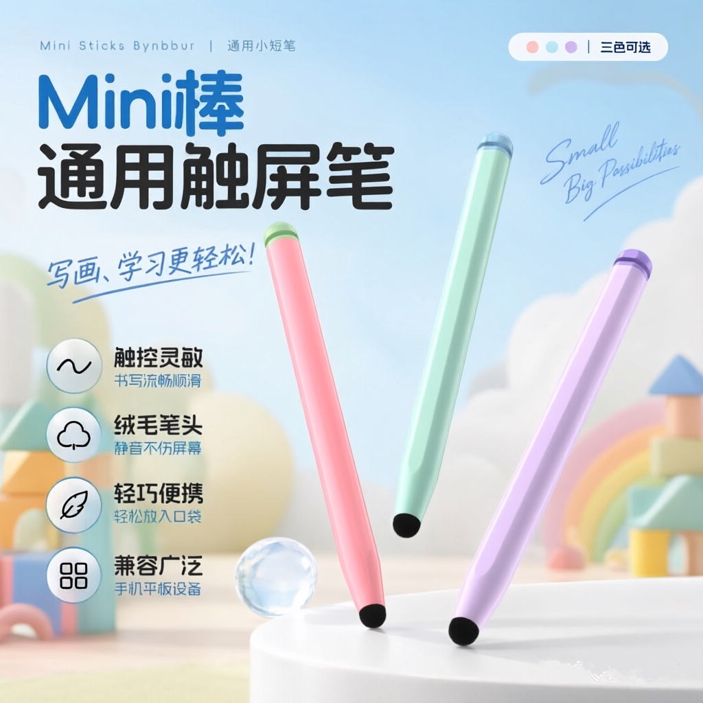触控笔手机平板iPad通用适用于苹果华为小米vivo荣耀OPPO希沃学习机纳米绒头静音小巧儿童绘画涂鸦游戏电容笔