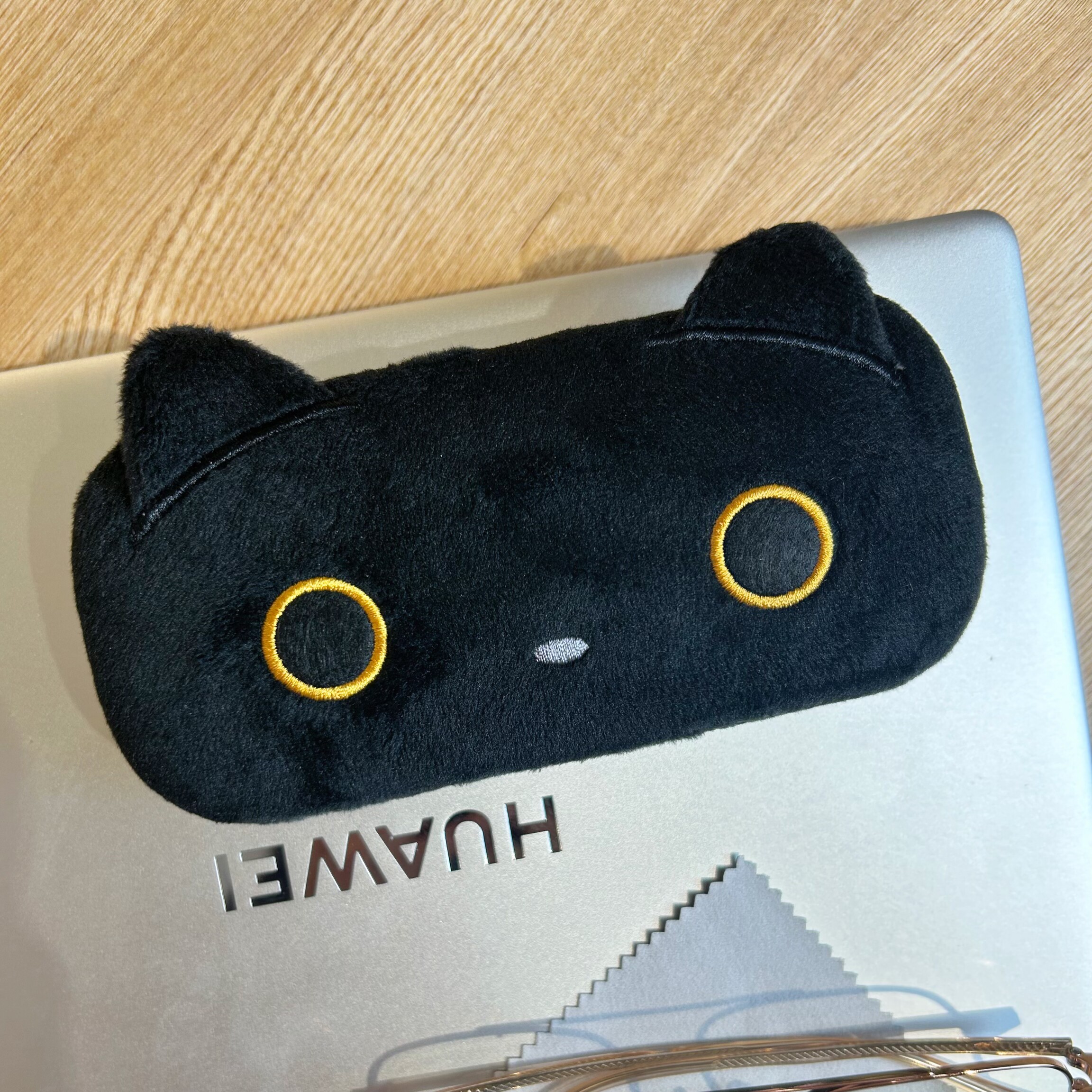 出口日本原单黑猫眼镜盒毛绒眼镜盒ins可爱创意卡通抗压包邮