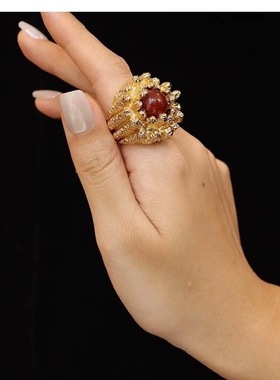 PS家西班牙红玛瑙戒指复古轻奢