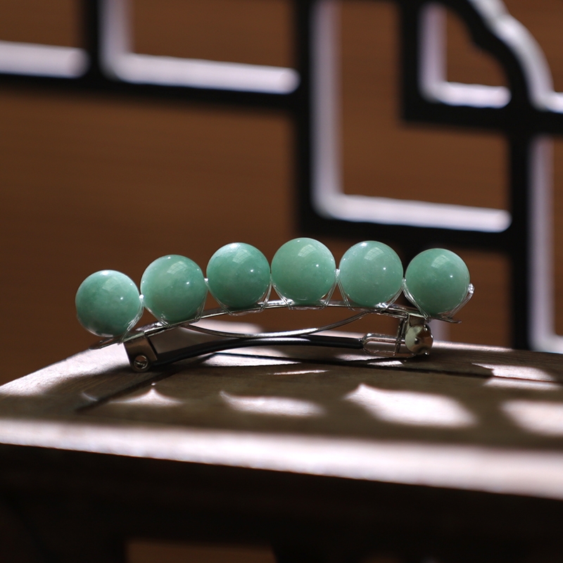 天然翡翠淡绿色简约弹簧夹边夹