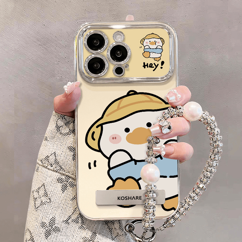 可爱帽子鸭子手机壳带支架