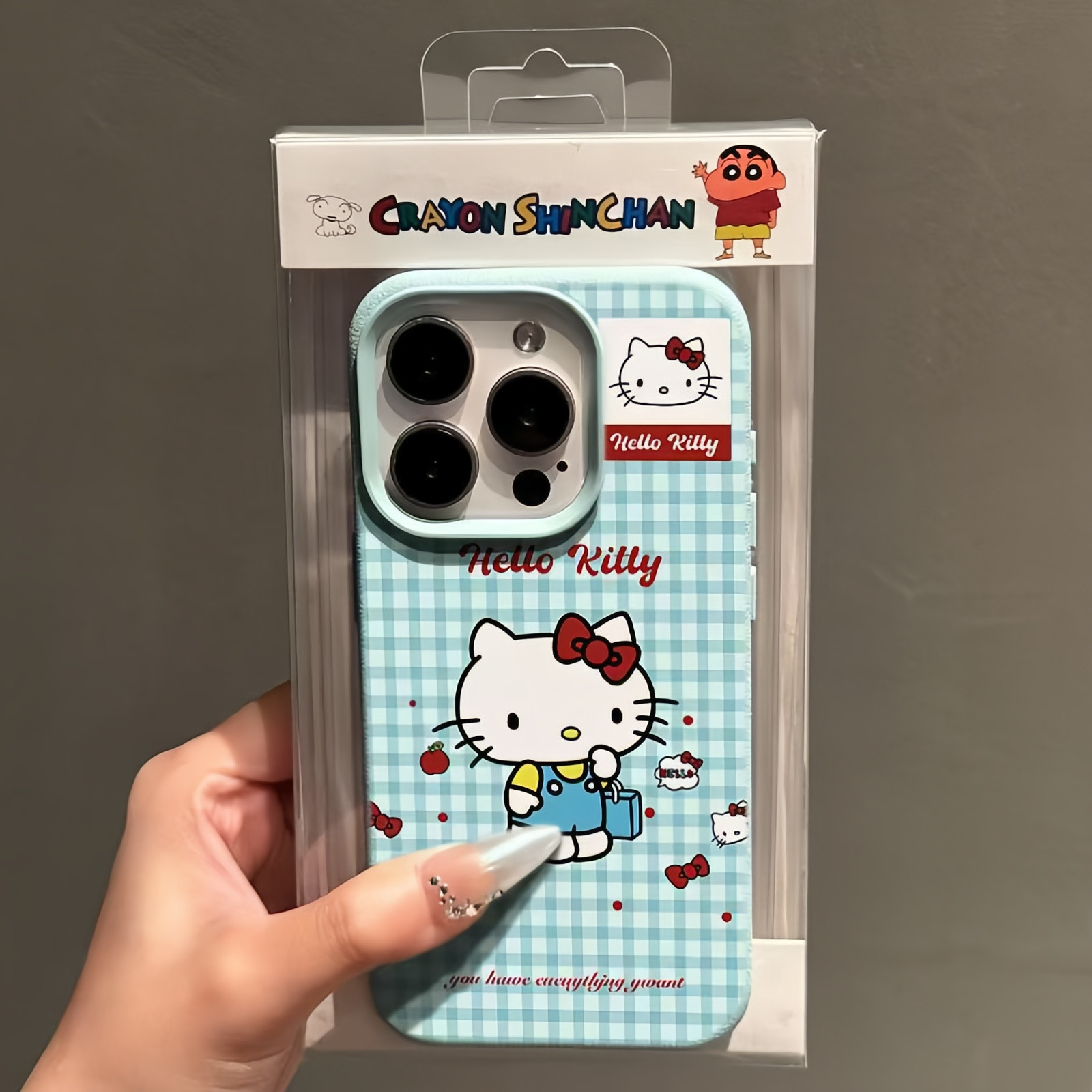 蓝色格纹凯蒂猫荔枝纹适用iPhone17Promax手机壳皮纹16/15苹果14pro新款可爱13卡通保护壳TPU,3C数码配件,手机保护套/壳,淘宝优惠券,粉丝福利购,淘宝优惠卷