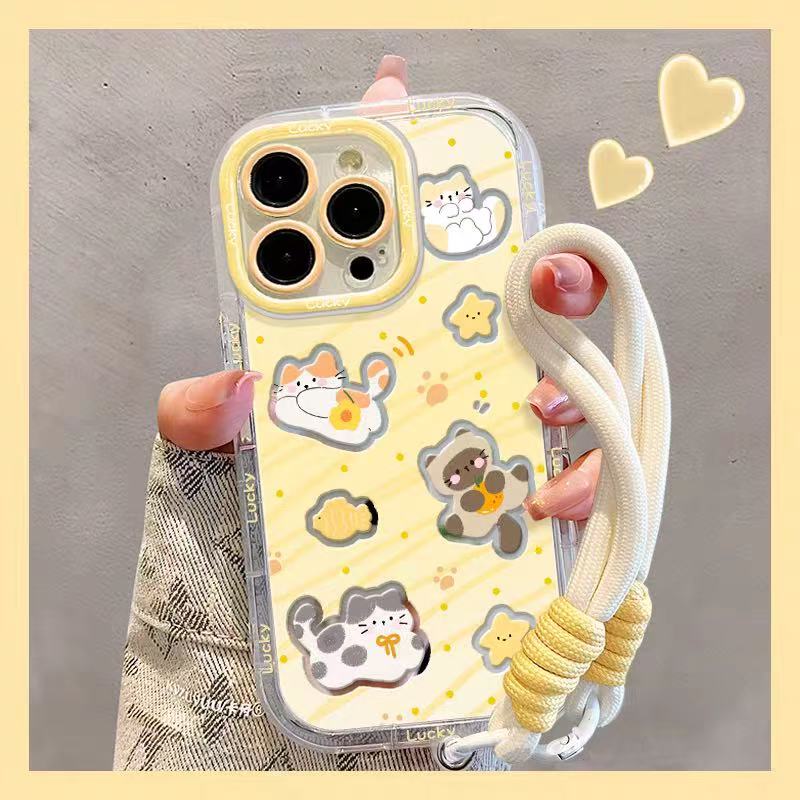 黄星星猫咪适用苹果挂绳手机壳