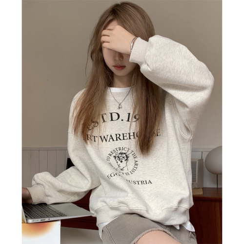 美式休闲风字母印花圆领套头卫衣