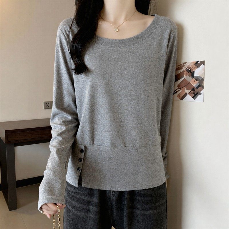 法式时尚侧开叉长袖T恤女春秋不规则设计感体恤气质显瘦百搭上衣,女装/女士精品,大码内搭,淘宝优惠券,粉丝福利购,淘宝优惠卷