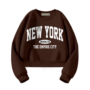 休闲风字母印花长袖 小个子套头圆领街头复古上衣潮 卫衣女春秋短款