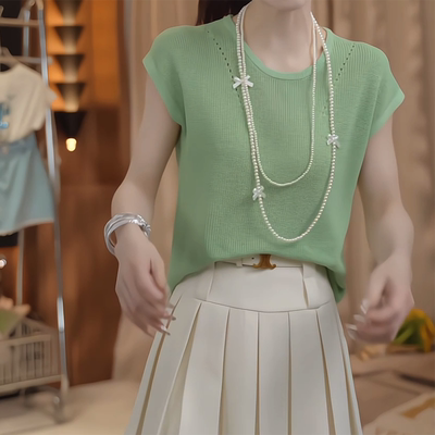 冰丝薄款气质宽松纯色针织上衫