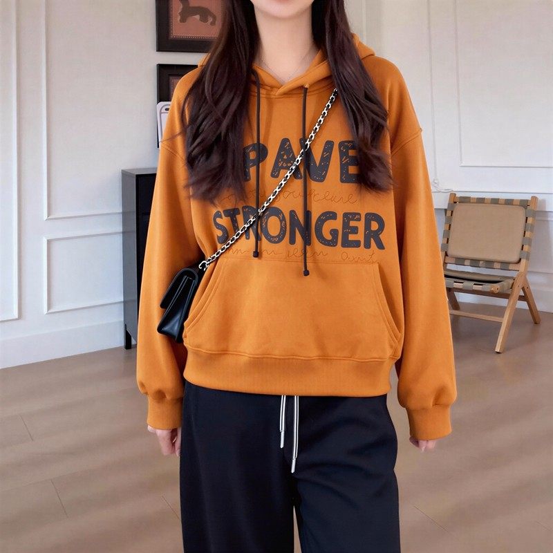 慵懒风字母印花连帽卫衣女秋冬美式套头时尚洋气宽松加绒保暖上衣,女装/女士精品,大码内搭,淘宝优惠券,粉丝福利购,淘宝优惠卷