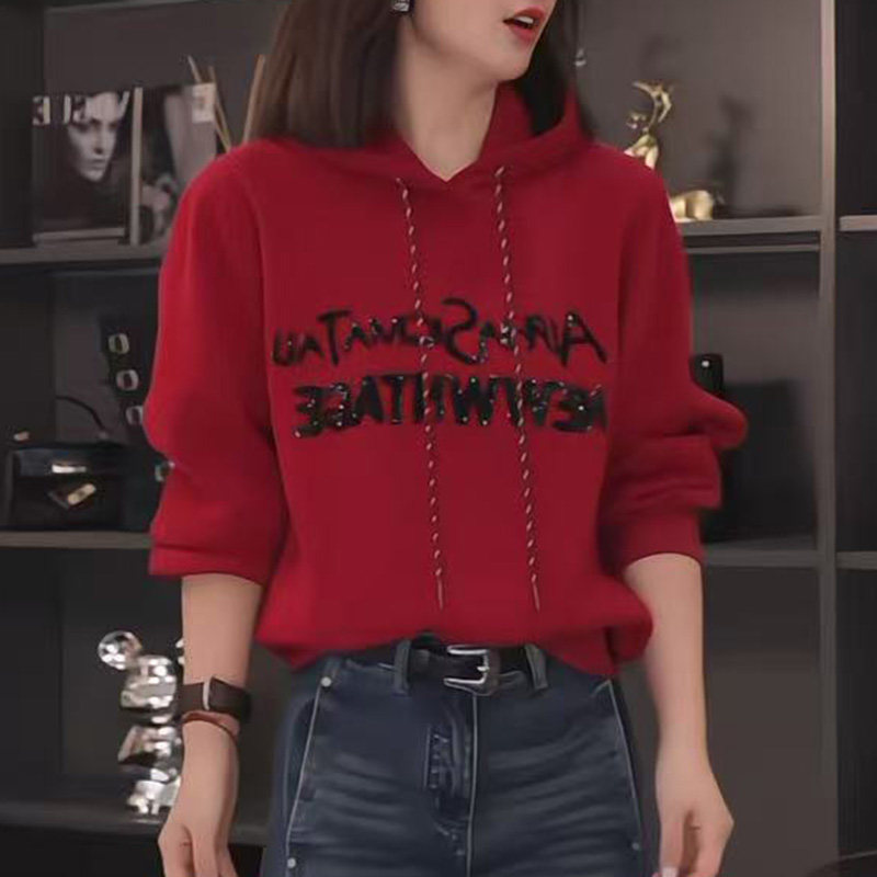 美式字母复古连帽卫衣女外套上衣