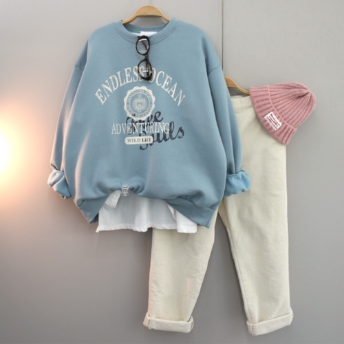 美式休闲风百搭字母印花长袖卫衣