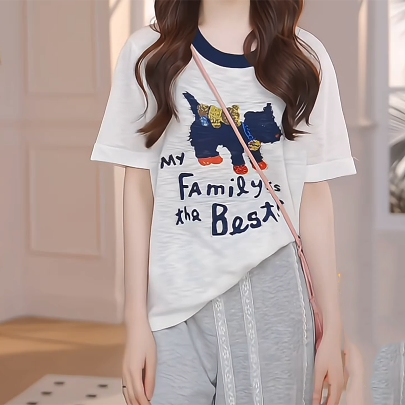 宽松显瘦遮肚减龄卡通印花短袖T恤中长款透气上衣休闲防晒小罩衫