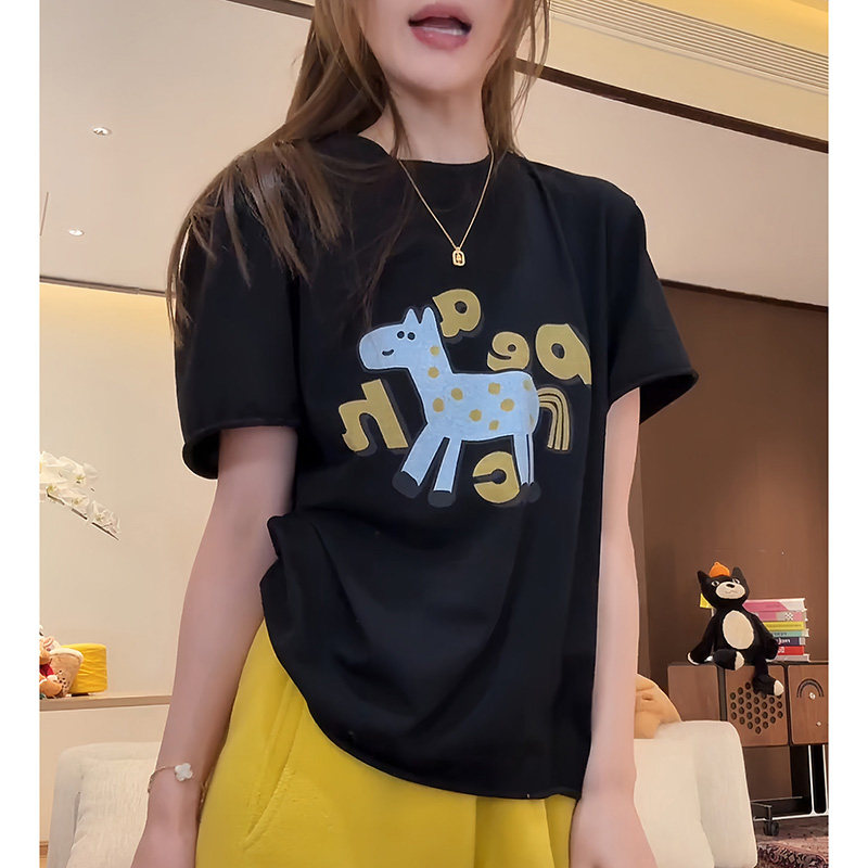 韩版小马字母印花卷边短袖T恤女春夏大码内搭上衣体恤卡通打底衫,女装/女士精品,大码内搭,淘宝优惠券,粉丝福利购,淘宝优惠卷