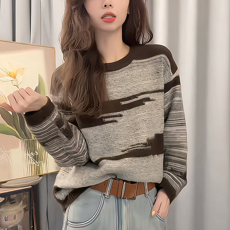 韩系复古撞色圆领长袖针织打底衫女秋冬宽松长袖上衣百搭毛衣体恤,女装/女士精品,大码内搭,淘宝优惠券,粉丝福利购,淘宝优惠卷