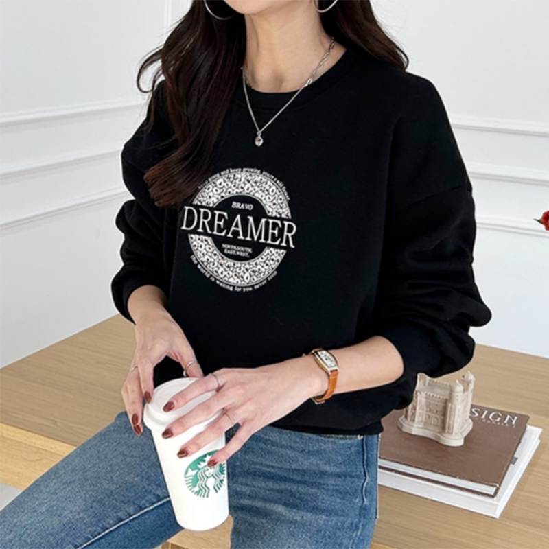 休闲风字母印花圆领卫衣女小个子