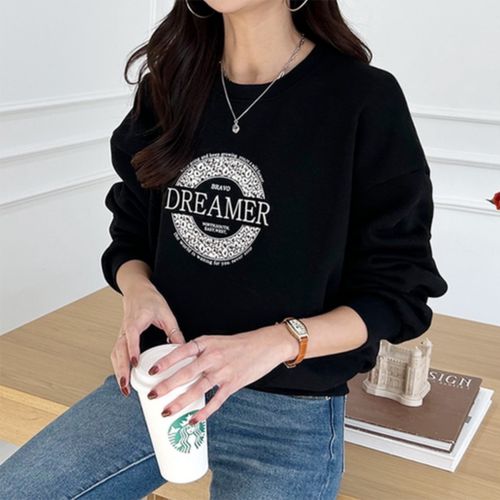 休闲风字母印花圆领卫衣女小个子