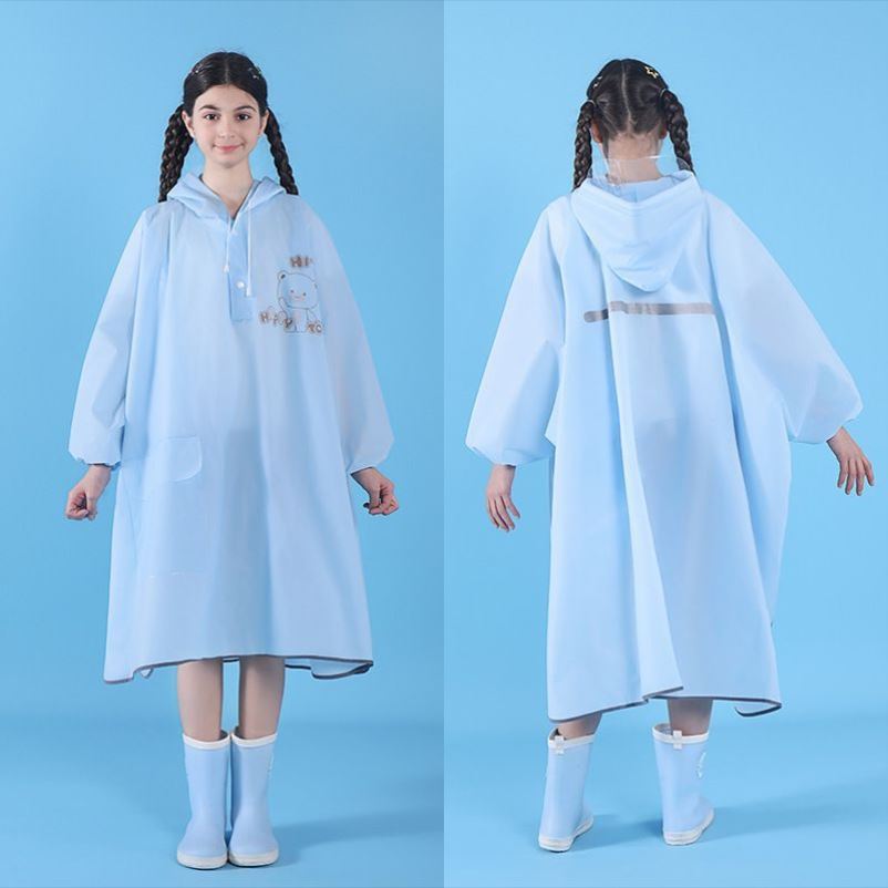 EVA儿童雨衣高克重大帽檐书包位防雨中大童上下学雨披便携卡通款