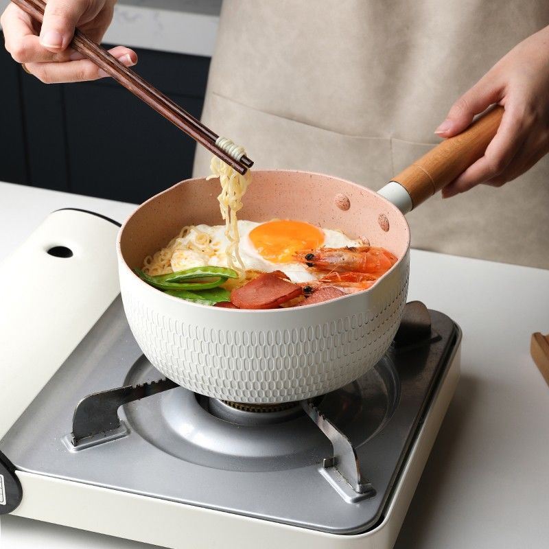 日式平锅麦饭石不粘锅奶锅宝宝泡面家用小锅辅食电磁炉汤锅燃气灶
