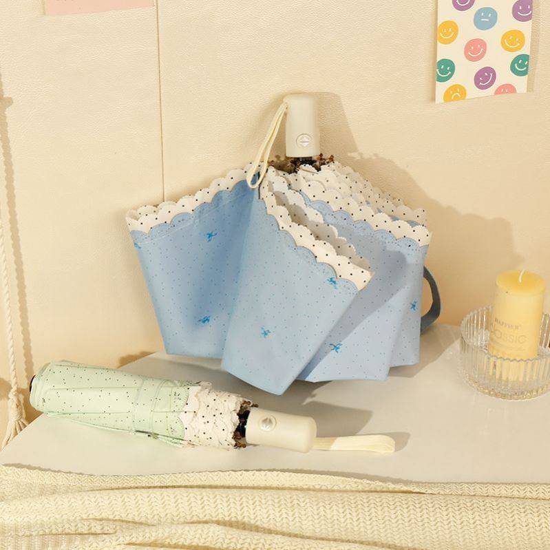 蕾丝波浪边晴雨伞 清冷感满满禁欲系波点黑胶防雨遮阳晴雨两用伞