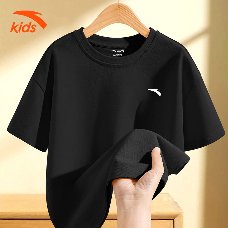 安踏儿童短袖T恤新款男童圆领纯棉夏季童装大童运动透气男孩半袖