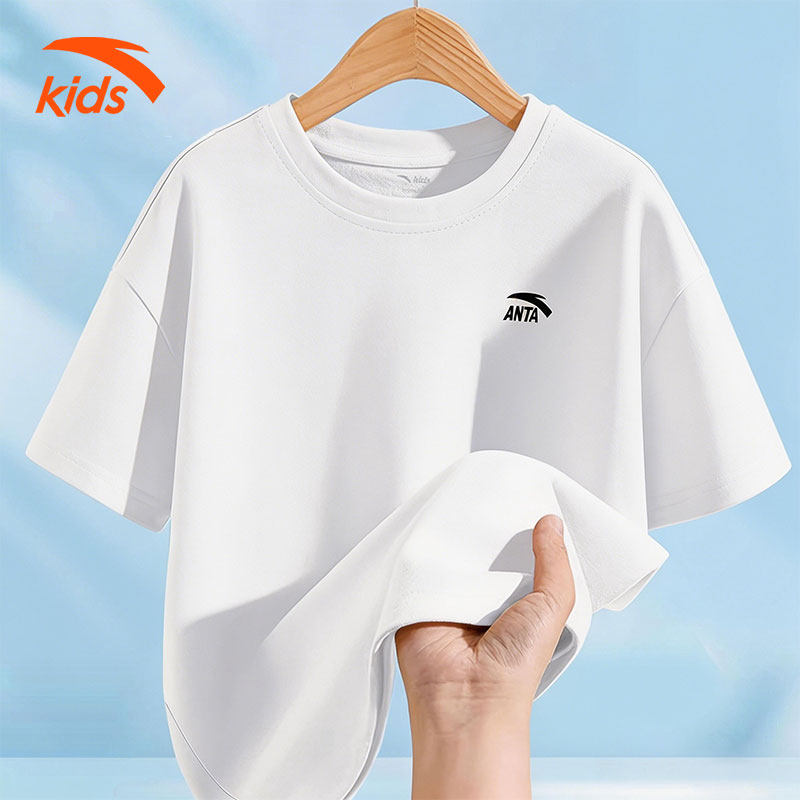 安踏儿童短袖t恤2026夏季新款男童纯棉白色男孩透气半袖夏装上衣