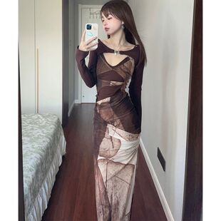 初秋双层网纱镂空弹力连衣裙女性感气质辣妹绝美高级感爆款包臀裙