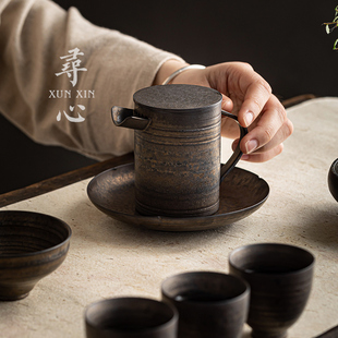 功夫茶具泡茶壶创意家用复古手抓直筒壶 寻心粗陶手工沏茶壶新中式