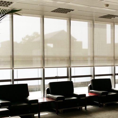 加厚阳光面料卷帘透光透景窗帘阻燃防水升降拉帘办公室定制拉珠帘