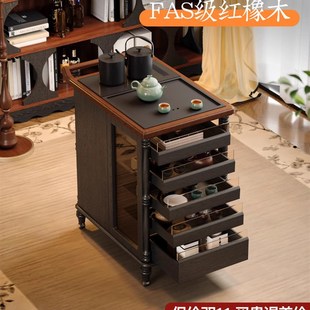 朝朝木木 安娜法式覆古可移动茶桌茶具展示柜实木煮茶台茶边柜
