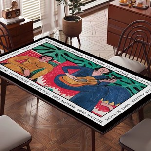 马蒂斯皮革餐桌垫防水防污防油耐脏茶几桌面保护高级复古油画桌布