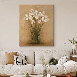 侘寂风蝴蝶兰砂岩肌理手绘油画玄关装饰画花卉客厅沙发背景墙挂画