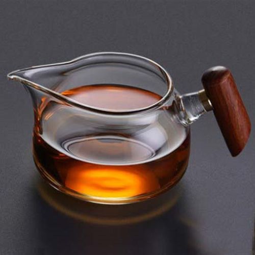 玻璃公道杯加厚耐热功夫茶具配件高端侧把分茶器具木把公杯