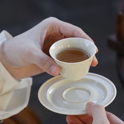意叁手作仿宋定窑定瓷中式复古客厅商用陶瓷茶具单杯芭蕉茶杯40ml