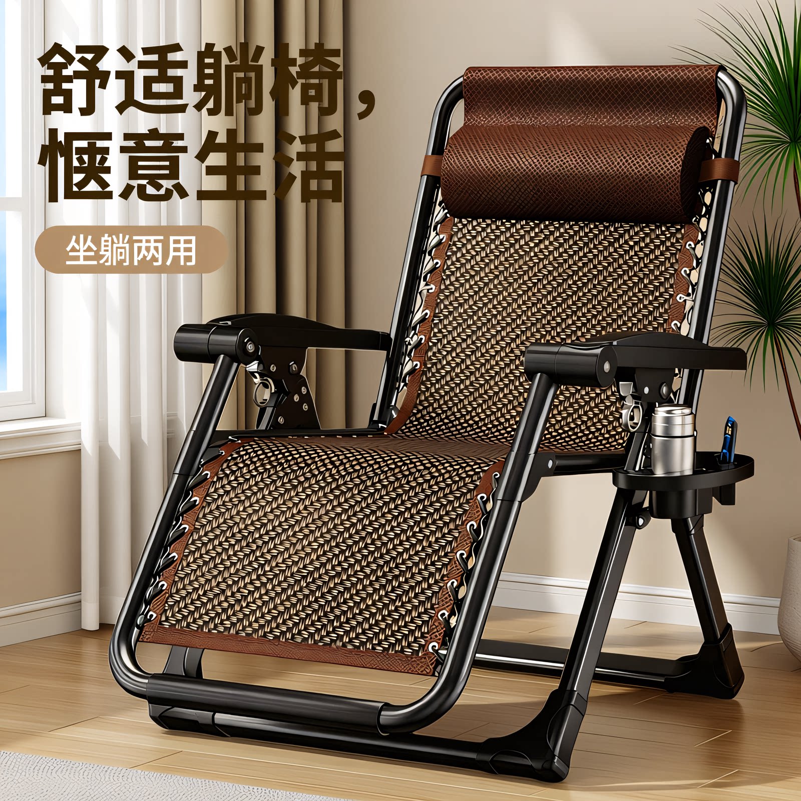 2026款躺椅折叠午休椅子家用阳台靠背椅办公室耐用老人休闲午睡椅