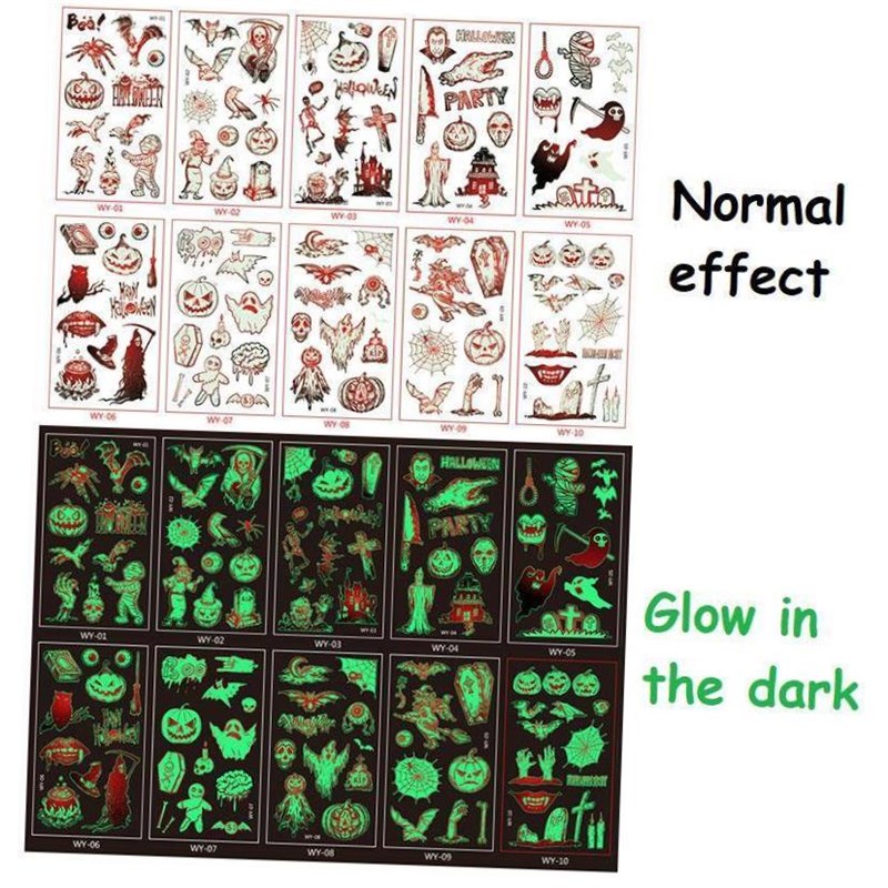 New Glowing Tattoos Stickers Halloween Childrens C.artoo